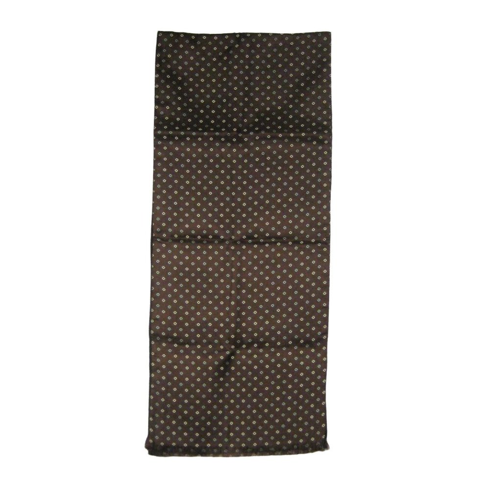 Bambergers Scarf Rectangle  Brown Wool Lined Silk Polkadot Vintage  10.25 x 50